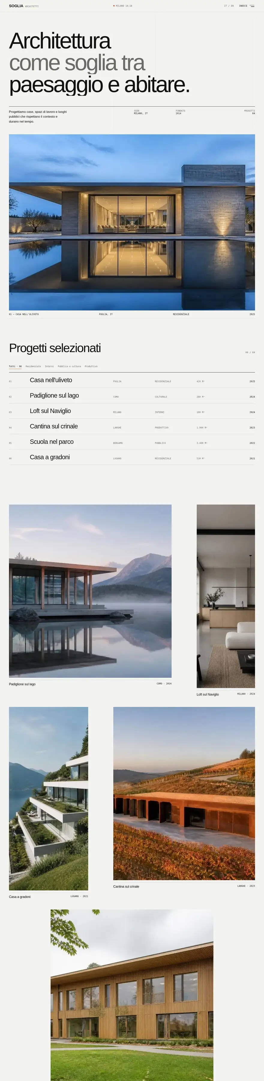 La pagina del sito di Soglia Architetti (studio di architettura), concept di ACXION Studio