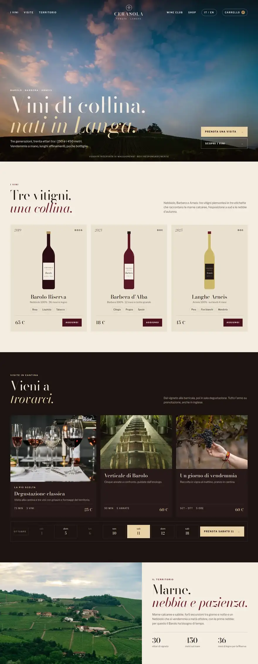La pagina del sito di Tenuta Cerasola (cantina e vini), concept di ACXION Studio