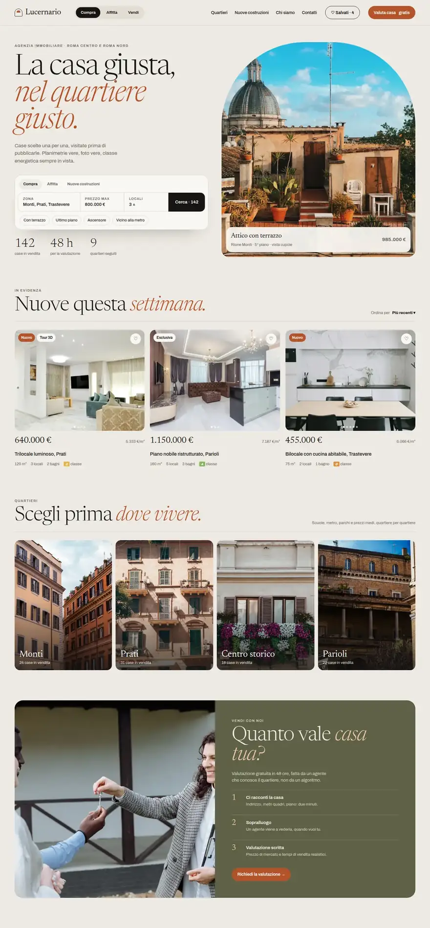 La pagina del sito di Lucernario (immobiliare), concept di ACXION Studio