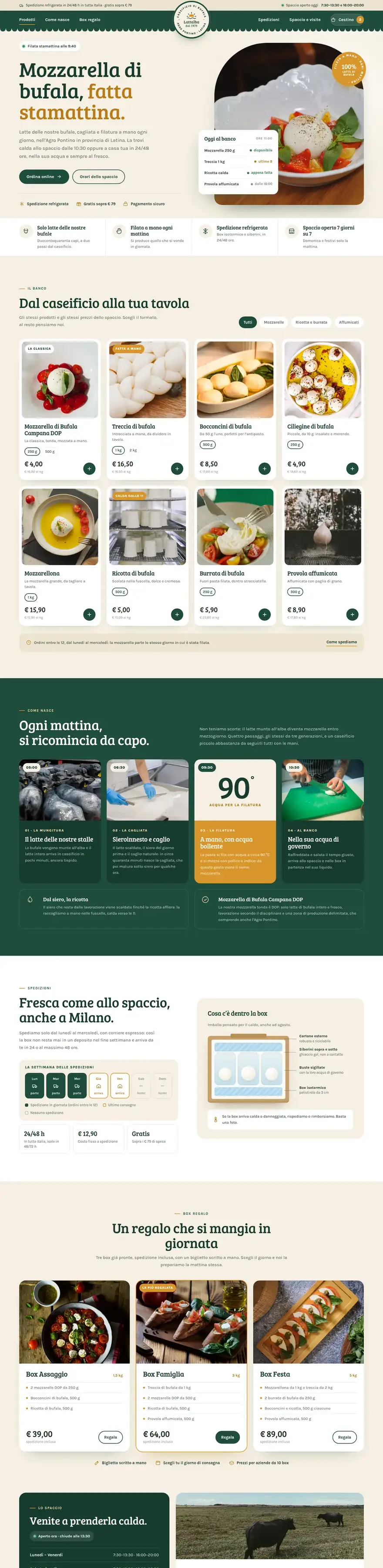 La pagina del sito di Lattalba (caseificio di bufala), concept di ACXION Studio