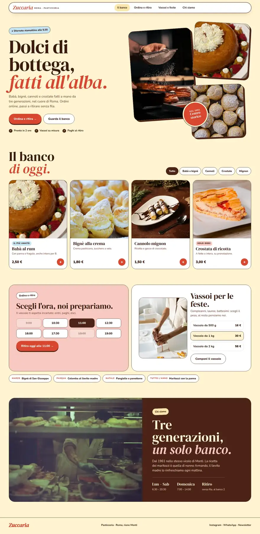 La pagina del sito di Zuccaria (pasticceria), concept di ACXION Studio